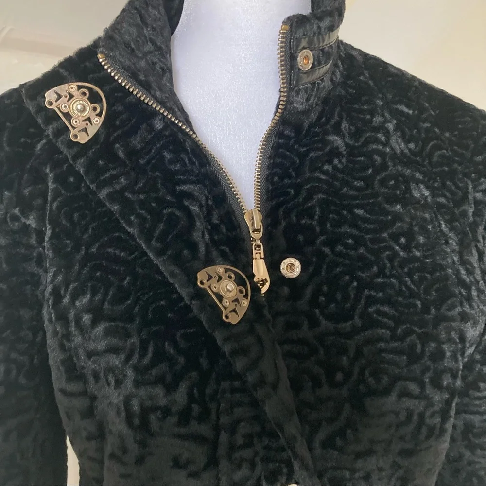 KENZO Paris Black Velour Velvet Gold & Strappy Jacket size XL - Picture 11 of 12